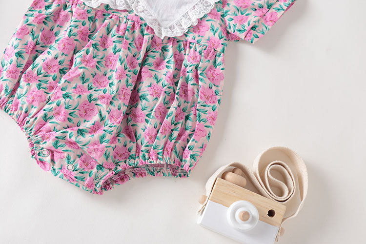 Baby Girl Floral Print Pattern Lace Collar Patchwork Baby Onesies Short Sleeve, MyKids-USA®, Baby & Toddler Outerwear, MyKids-USA -  -  -  -  -  -  - 