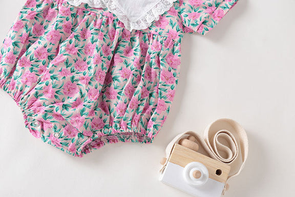 Baby Girl Floral Print Pattern Lace Collar Patchwork Baby Onesies Short Sleeve, MyKids-USA®, Baby & Toddler Outerwear, MyKids-USA -  -  -  -  -  -  - 