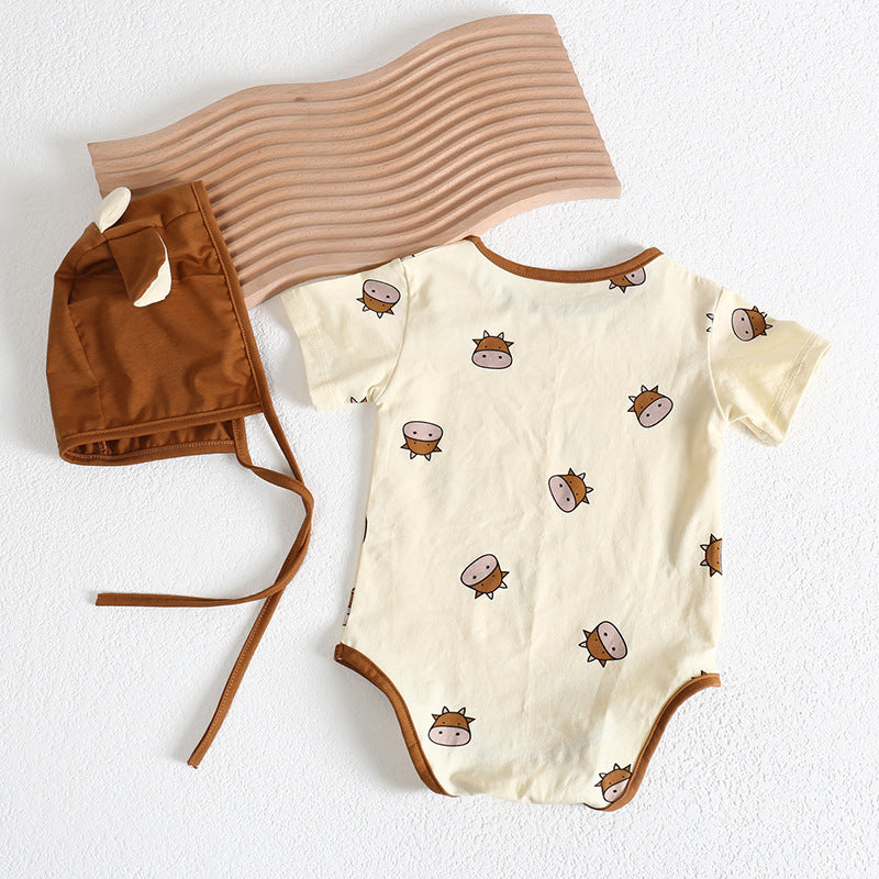 Baby Girl Cartoon Sheep Round-Collar Short-Sleeved Onesie Combo Hat In Summer, MyKids-USA®, Baby & Toddler Outfits, MyKids-USA -  -  -  -  -  -  - 