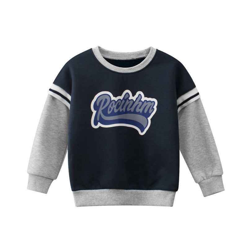 Baby Boy Slogan Pattern False 1-Pieces Design Fleece Hoodies, MyKids-USA®, Baby & Toddler Outerwear, MyKids-USA - Size/Age - 90 (12-24M) - Color - Navy Blue -  -  - JM2205262215