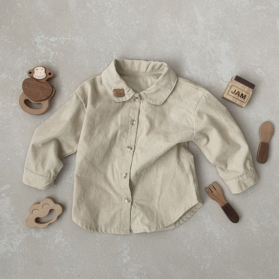 Baby Boy Solid Color Bear Patched Pattern Single Breasted Design Lapel Long Sleeves Shirt, MyKids-USA®, Baby & Toddler Outerwear, MyKids-USA - Size/Age - 73 (6-9M) - Color - Apricot -  -  - JM2206271357