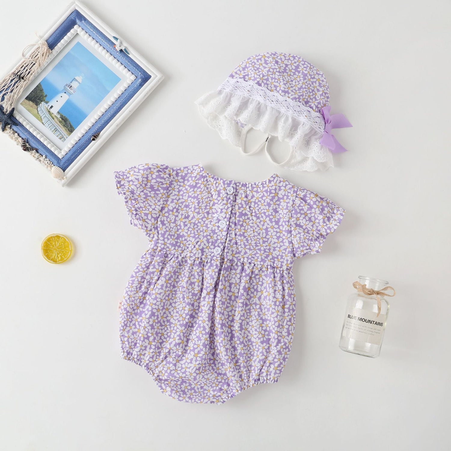 Baby Girl Floral Pattern Lace Patchwork Round Collar Short-Sleeved Colorful Cotton Onesies With Hat, MyKids-USA®, Baby & Toddler Outerwear, MyKids-USA -  -  -  -  -  -  - 