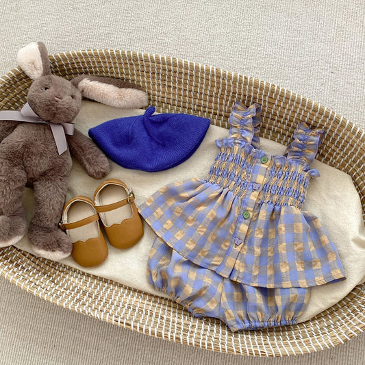 Baby Plaid Pattern Sling Blouses With Shorts Summer Sets, MyKids-USA®, Baby & Toddler Outfits, MyKids-USA -  -  -  -  -  -  - 