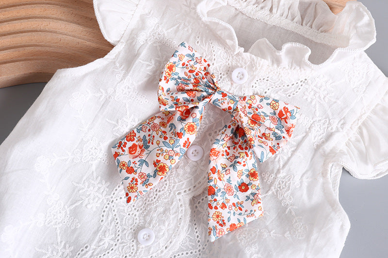 Baby Girl Embroidery Pattern Round Neck Mullet Design Sleeveless Cardigan Onesies With Bow Decorations, MyKids-USA®, Baby & Toddler Outerwear, MyKids-USA -  -  -  -  -  -  - 