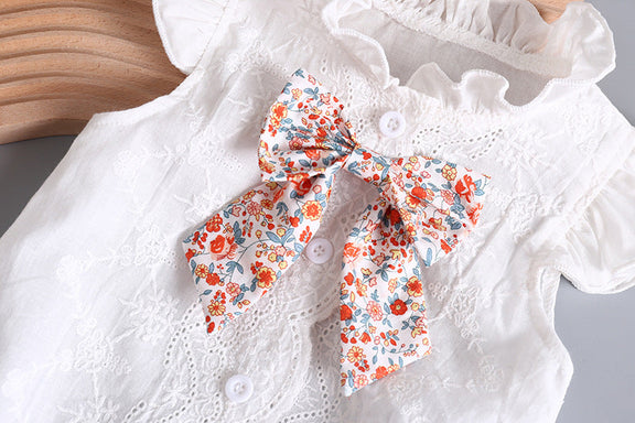 Baby Girl Embroidery Pattern Round Neck Mullet Design Sleeveless Cardigan Onesies With Bow Decorations, MyKids-USA®, Baby & Toddler Outerwear, MyKids-USA -  -  -  -  -  -  - 