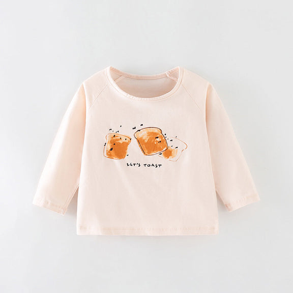 Baby Boy And Girl Bread Pattern Soft Cotton O-Neck Shirt, MyKids-USA®, Baby & Toddler Outerwear, MyKids-USA - Size/Age - 90 (12-24M) - Color - Pink -  -  - JM22072716014