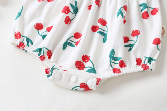 Baby Girl Cherry Print Pattern Round Collar Short-Sleeved Onesies In Summer Outfit Wearing, MyKids-USA®, Baby & Toddler Outerwear, MyKids-USA -  -  -  -  -  -  - 
