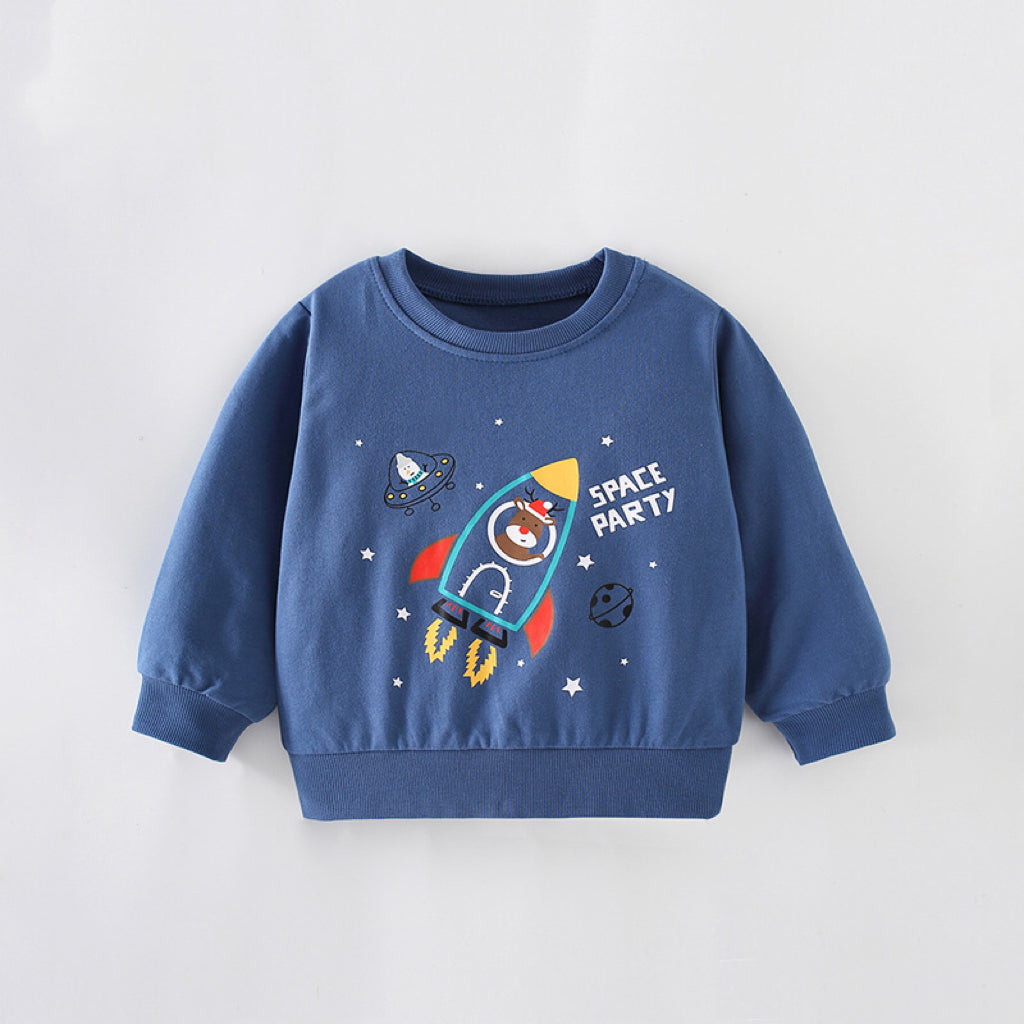 Baby Boy Cartoon Planet Pattern Round Collar Cotton Hoodie, MyKids-USA®, Baby & Toddler Outerwear, MyKids-USA -  -  -  -  -  -  - 