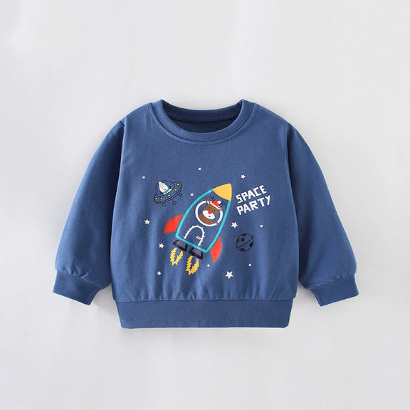 Baby Boy Cartoon Planet Pattern Round Collar Cotton Hoodie, MyKids-USA®, Baby & Toddler Outerwear, MyKids-USA -  -  -  -  -  -  - 