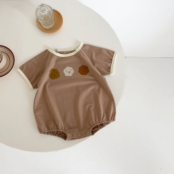 Baby Girl Cute Smile Face Print Short-Sleeved Round Collar Simpfy Onesies, MyKids-USA®, Baby & Toddler Outfits, MyKids-USA - Size/Age - 66 (3-6M) - Color - Brown -  -  - SH2203121113