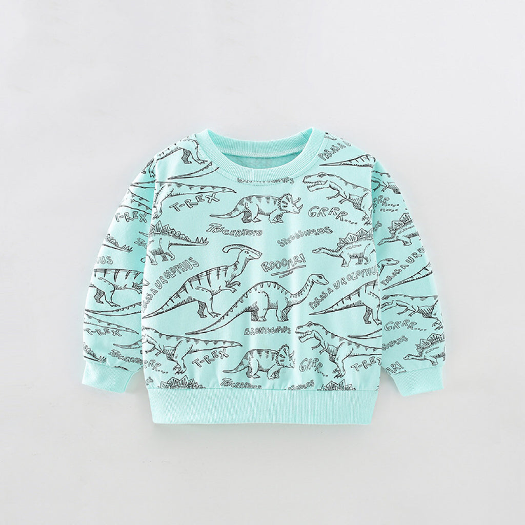 Baby Boy All Over Dinosaur Print Pattern Long Sleeve Casual Hoodie, MyKids-USA®, Baby & Toddler Outerwear, MyKids-USA - Size/Age - 90 (12-24M) - Color - Blue -  -  - JM2207271555-A
