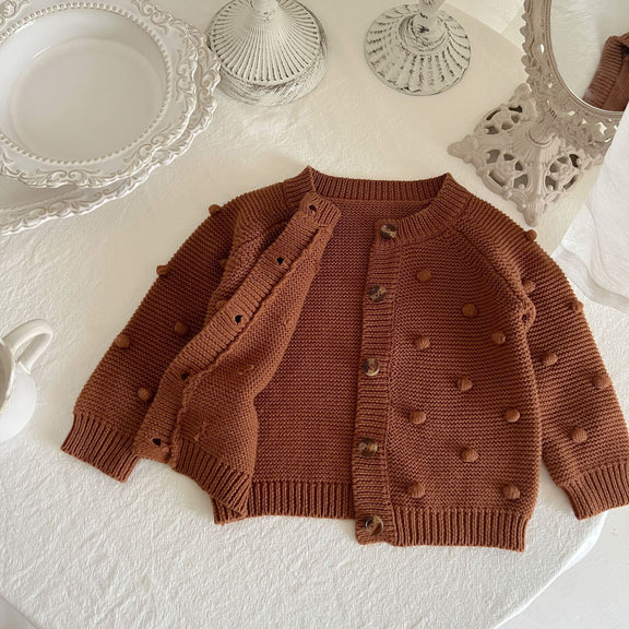 Baby Solid Color Fur-Ball Patched Design Cardigan, MyKids-USA®, Baby & Toddler Outerwear, MyKids-USA -  -  -  -  -  -  - 