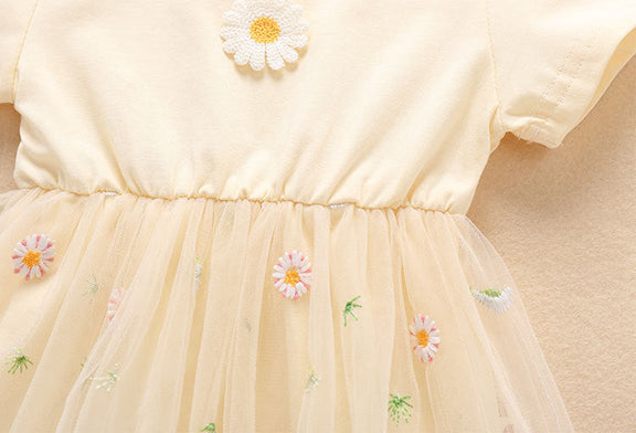 Baby Girl Embroidery Daisy Short-Sleeved Round Collar Dress, MyKids-USA®, Baby & Toddler Outfits, MyKids-USA -  -  -  -  -  -  - 