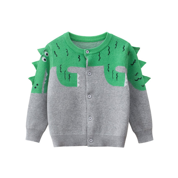 Boys Dinosaur Pattern Round Collar Long-Sleeved Sweater Cardigan, MyKids-USA®, Baby & Toddler Outerwear, MyKids-USA - Size/Age - 90 (12-24M) - Color - Green -  -  - SH2201051910
