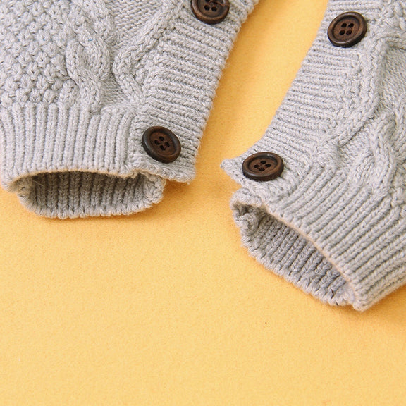Baby Baby Cable Knitted Pattern Button Front Design Long Sleeve Warm Rompers & Hat, MyKids-USA®, Baby One-Pieces, MyKids-USA -  -  -  -  -  -  - 