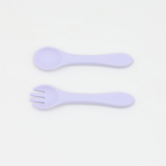Baby Food Grade Complementary Food Training Silicone Spoon Fork Sets, MyKids-USA®, Spoon and Fork, MyKids-USA - Size/Age - Average Size (0-8Y) - Color - Purple -  -  - JM2204211443-F
