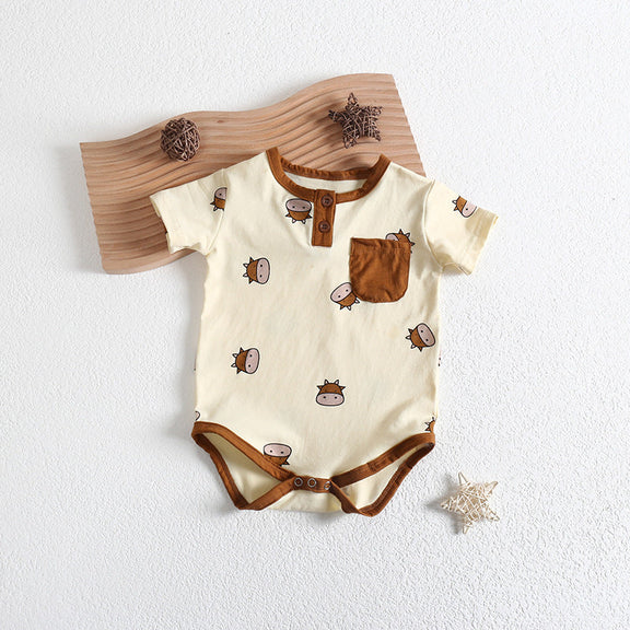 Baby Girl Cartoon Sheep Round-Collar Short-Sleeved Onesie Combo Hat In Summer, MyKids-USA®, Baby & Toddler Outfits, MyKids-USA -  -  -  -  -  -  - 