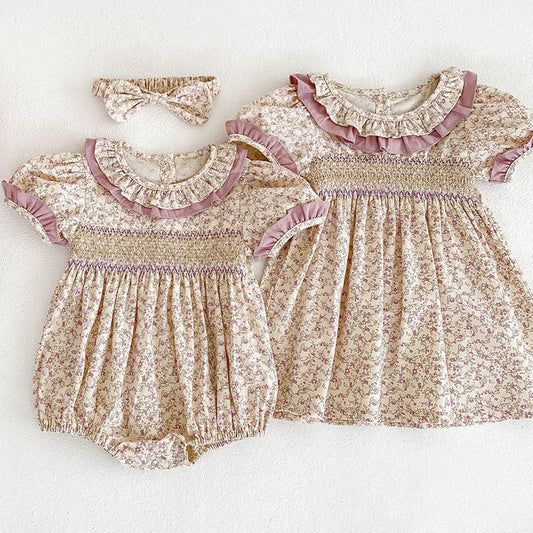 Baby Girl Ditsy Flower Ruffle Neck Dress Onesies In Summer, MyKids-USA®, Baby & Toddler Outfits, MyKids-USA -  -  -  -  -  -  - 