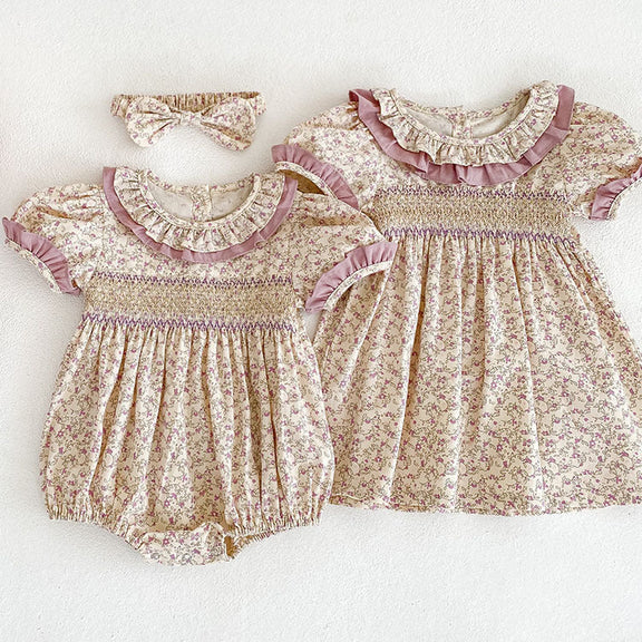 Baby Girl Ditsy Flower Ruffle Neck Dress Onesies In Summer, MyKids-USA®, Baby & Toddler Outfits, MyKids-USA -  -  -  -  -  -  - 