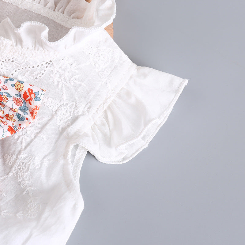 Baby Girl Embroidery Pattern Round Neck Mullet Design Sleeveless Cardigan Onesies With Bow Decorations, MyKids-USA®, Baby & Toddler Outerwear, MyKids-USA -  -  -  -  -  -  - 