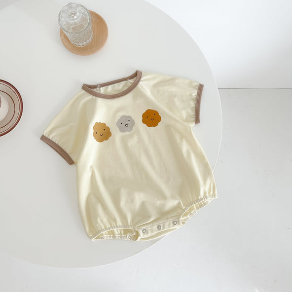 Baby Girl Cute Smile Face Print Short-Sleeved Round Collar Simpfy Onesies, MyKids-USA®, Baby & Toddler Outfits, MyKids-USA - Size/Age - 66 (3-6M) - Color - Apricot -  -  - SH2203121113