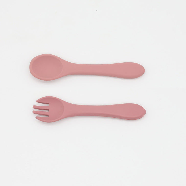 Baby Food Grade Complementary Food Training Silicone Spoon Fork Sets, MyKids-USA®, Spoon and Fork, MyKids-USA - Size/Age - Average Size (0-8Y) - Color - Red -  -  - JM2204211443-B