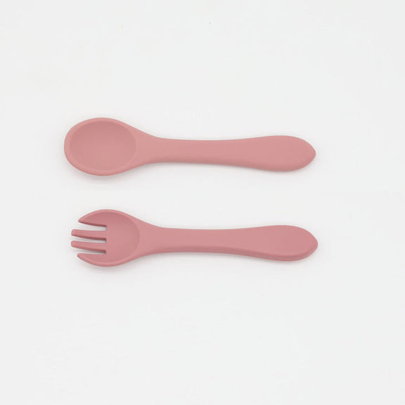 Baby Food Grade Complementary Food Training Silicone Spoon Fork Sets, MyKids-USA®, Spoon and Fork, MyKids-USA - Size/Age - Average Size (0-8Y) - Color - Red -  -  - JM2204211443-B