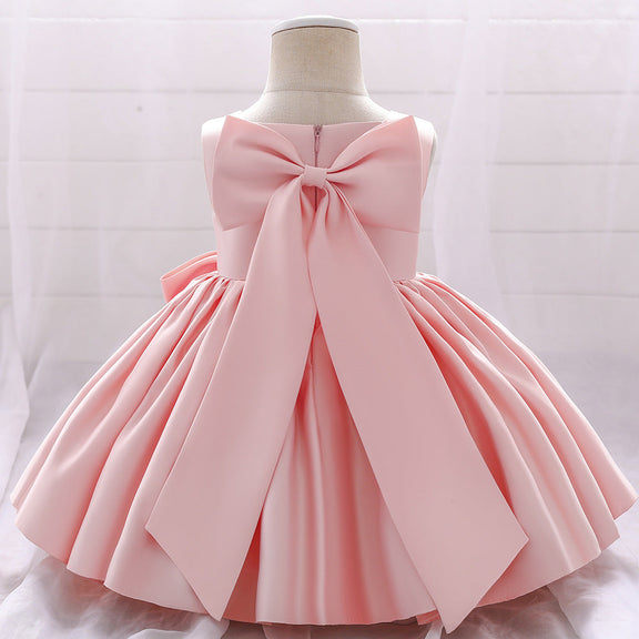 Baby Girl Solid Color Bow Patched Design Sleeveless Western Style Satin Dress, MyKids-USA®, Baby & Toddler Dresses, MyKids-USA -  -  -  -  -  -  - 