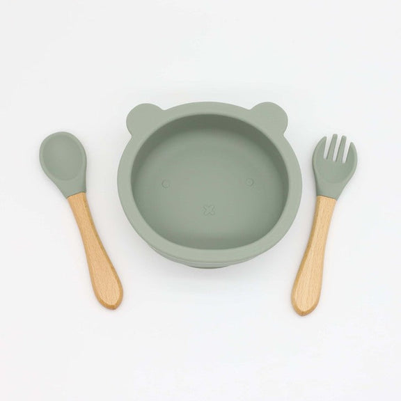 Baby Bear Shape Food Training Silicone Bowl With Spoon Tableware, MyKids-USA®, Bowls, MyKids-USA - Size/Age - Average Size (0-8Y) - Color - Green -  -  - JM2204221533-F
