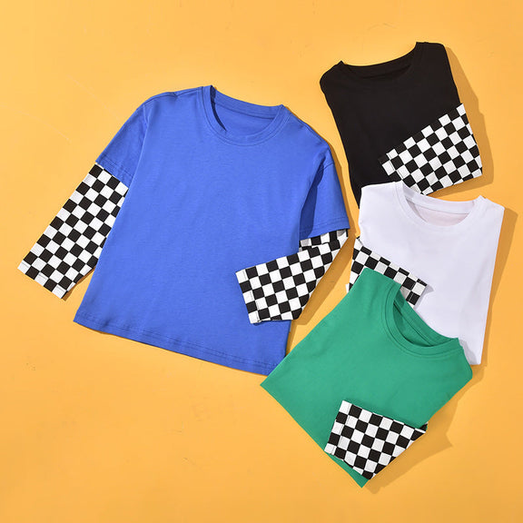 Baby Boy And Girl Plaid Pattern Fake 1 Pieces Sleeve Design Shirt, MyKids-USA®, Baby & Toddler Outfits, MyKids-USA -  -  -  -  -  -  - 