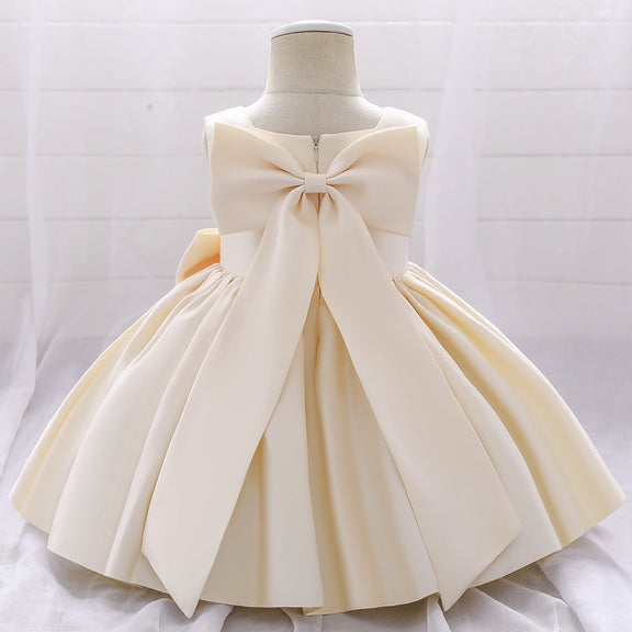 Baby Girl Solid Color Bow Patched Design Sleeveless Western Style Satin Dress, MyKids-USA®, Baby & Toddler Dresses, MyKids-USA -  -  -  -  -  -  - 