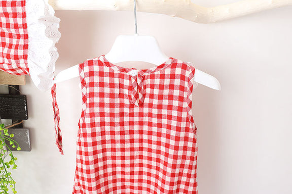 Baby Girl Grid Pattern Ruffles Collar Sleeveless Romper, MyKids-USA®, Baby & Toddler Outfits, MyKids-USA -  -  -  -  -  -  - 