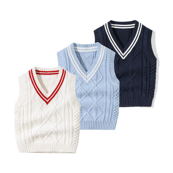 Baby Crochet Knitting Pattern Striped V-Neck Design College Style Sleeveless Vest Sweater, MyKids-USA®, Baby & Toddler Outerwear, MyKids-USA -  -  -  -  -  -  - 