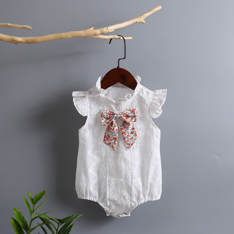 Baby Girl Embroidery Pattern Round Neck Mullet Design Sleeveless Cardigan Onesies With Bow Decorations, MyKids-USA®, Baby & Toddler Outerwear, MyKids-USA -  -  -  -  -  -  - 