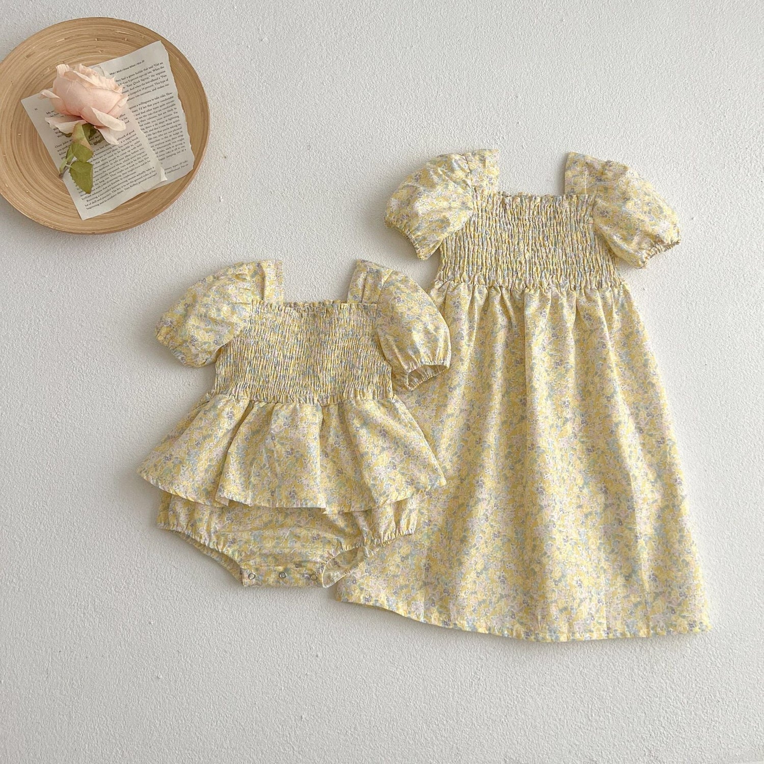 Baby Ditsy Flower Graphic Puff Sleeves Oneseis And Dress, MyKids-USA®, Baby & Toddler Outfits, MyKids-USA -  -  -  -  -  -  - 