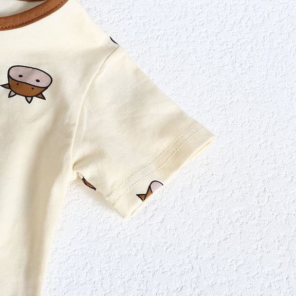 Baby Girl Cartoon Sheep Round-Collar Short-Sleeved Onesie Combo Hat In Summer, MyKids-USA®, Baby & Toddler Outfits, MyKids-USA -  -  -  -  -  -  - 
