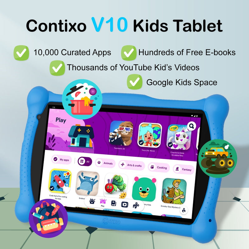 Contixo V10 7″ Kids Tablet Bundle with Bluetooth Headphones, Tablet Bag & Stylus